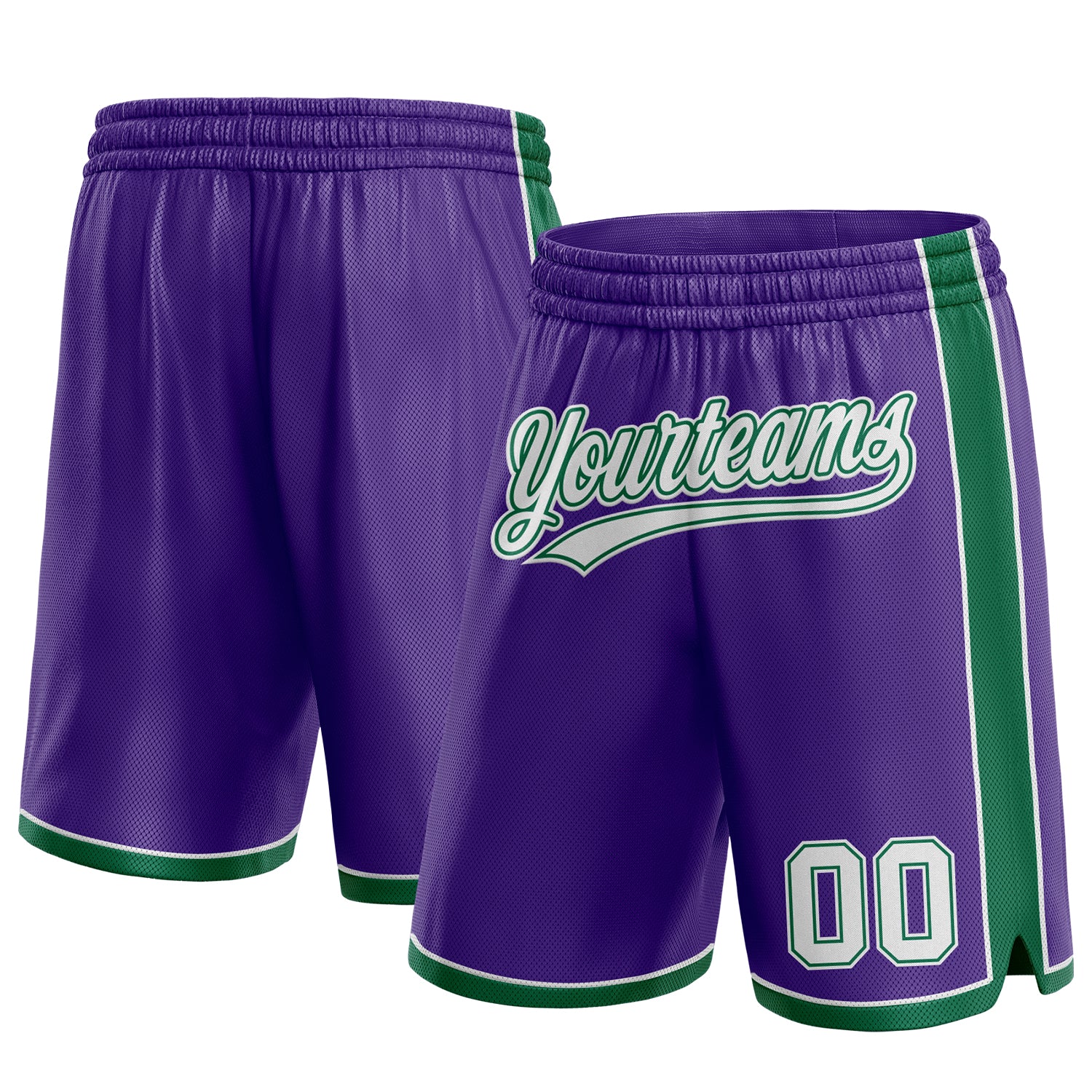 Personalized Purple White-Kelly Green Authentic Basketball Shorts Team Custom Name and Number