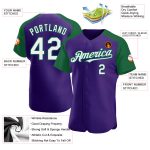 Personalized Purple White-Kelly Green Authentic Raglan Sleeves Baseball Jersey Team Custom Name and Number