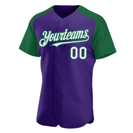 Personalized Purple White-Kelly Green Authentic Raglan Sleeves Baseball Jersey Team Custom Name and Number