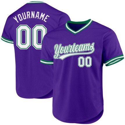 Personalized Purple White-Kelly Green Authentic Throwback Baseball Jersey Team Custom Name and Number