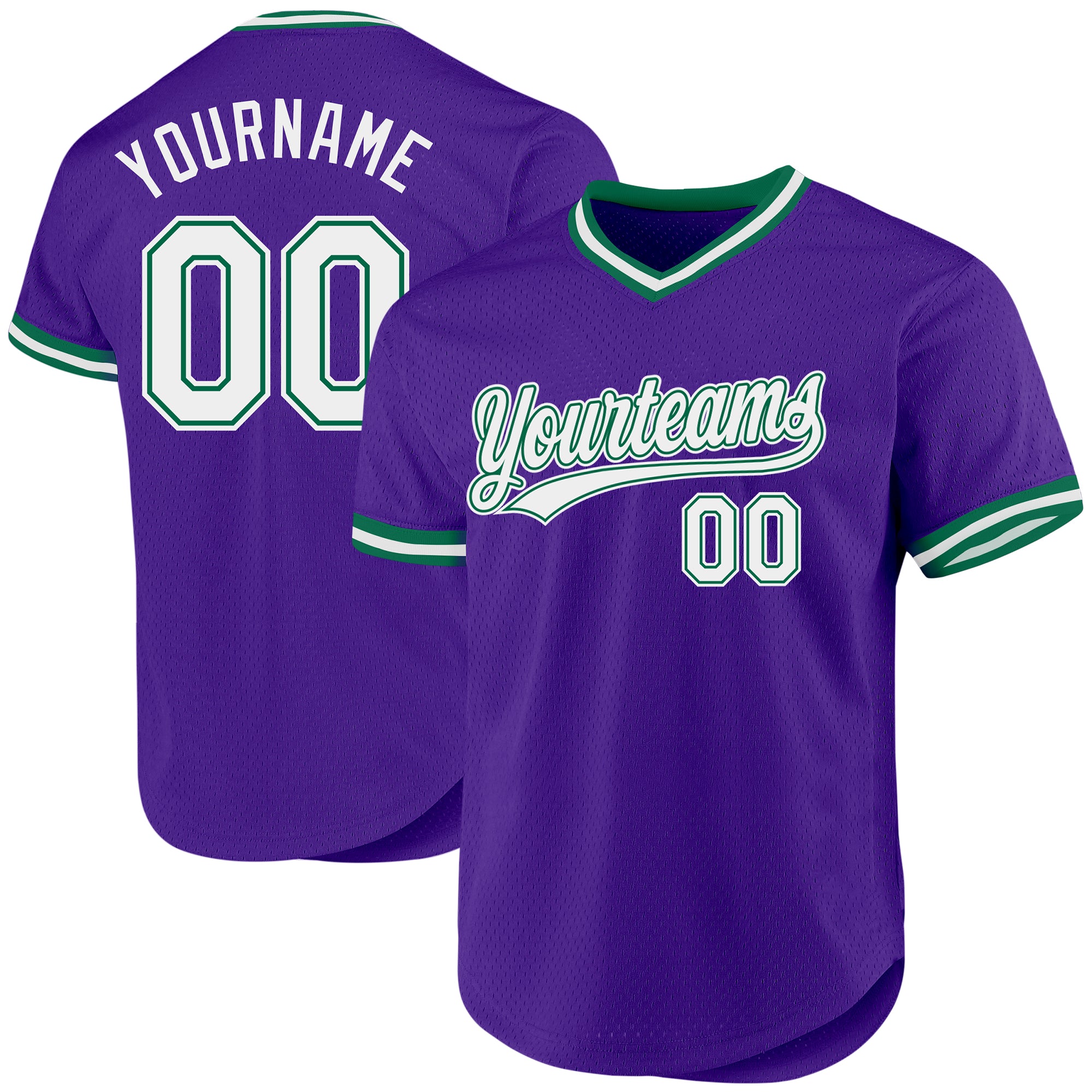 Personalized Purple White-Kelly Green Authentic Throwback Baseball Jersey Team Custom Name and Number