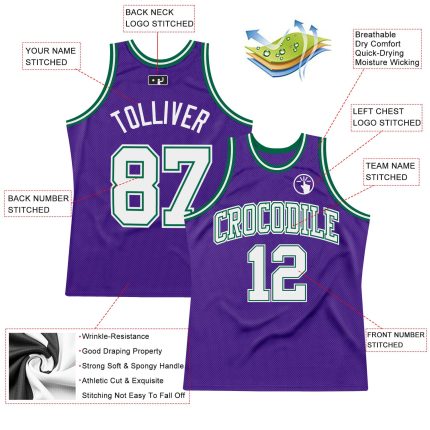 Personalized Purple White-Kelly Green Authentic Throwback Basketball Jersey