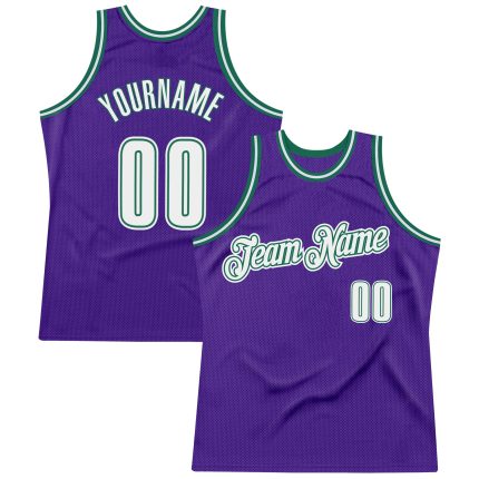 Personalized Purple White-Kelly Green Authentic Throwback Basketball Jersey Team Custom Name and Number