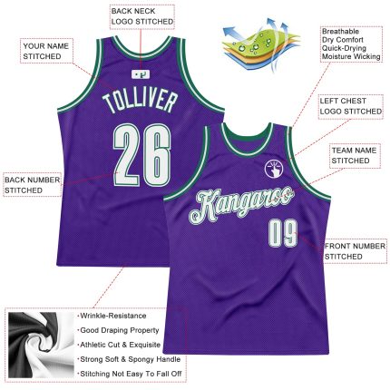 Personalized Purple White-Kelly Green Authentic Throwback Basketball Jersey Team Custom Name and Number