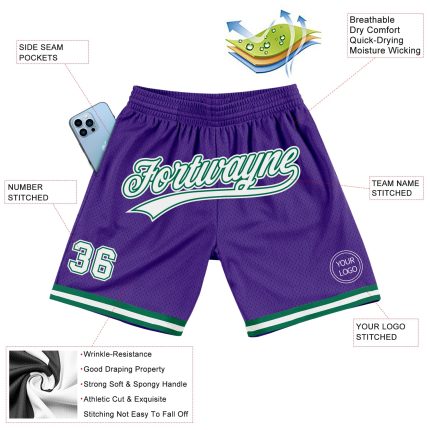 Personalized Purple White-Kelly Green Authentic Throwback Basketball Shorts