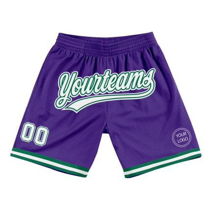 Personalized Purple White-Kelly Green Authentic Throwback Basketball Shorts