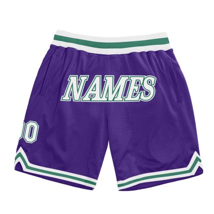 Personalized Purple White-Kelly Green Authentic Throwback Basketball Shorts Team Custom Name and Number