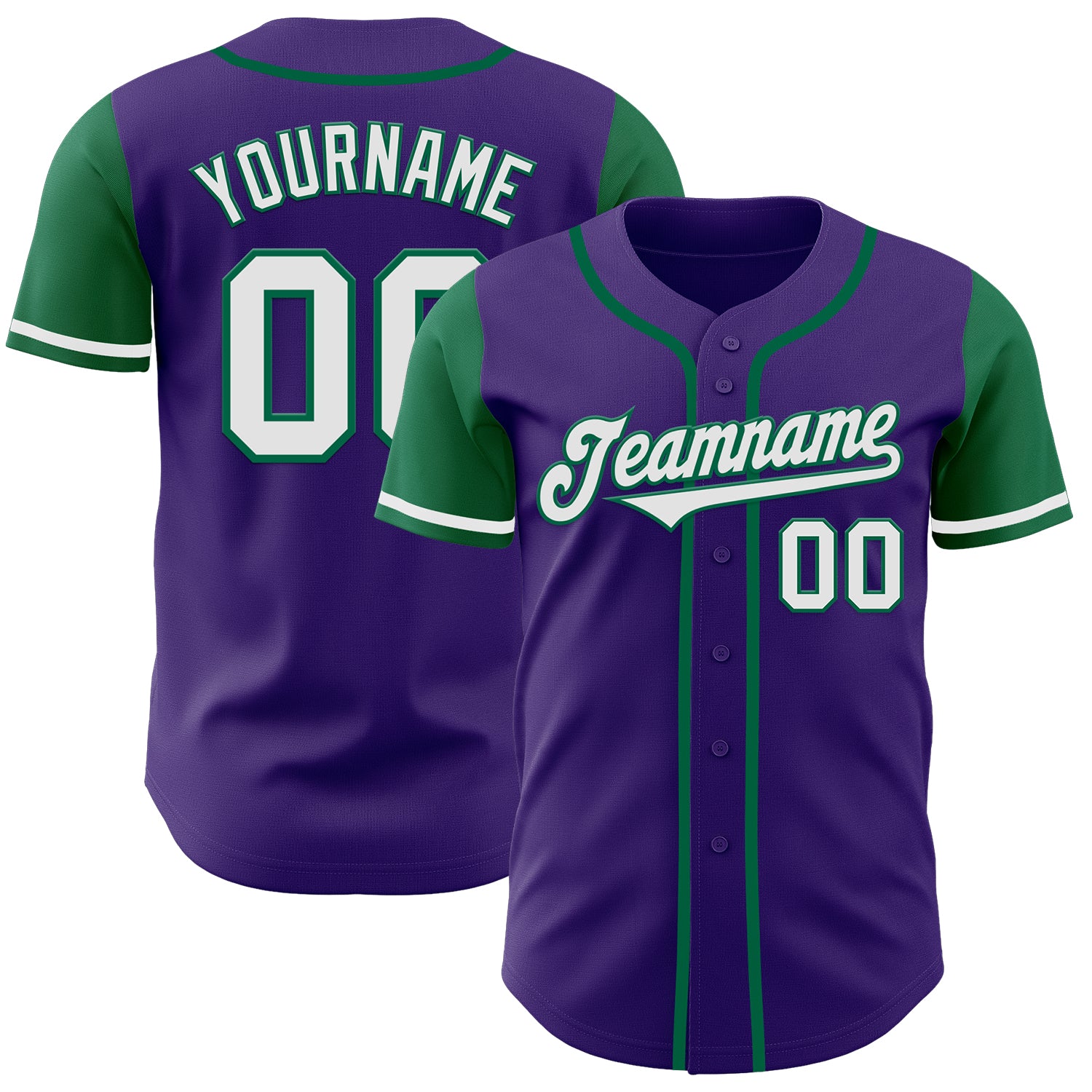 Personalized Purple White-Kelly Green Authentic Two Tone Baseball Jersey Team Custom Name and Number