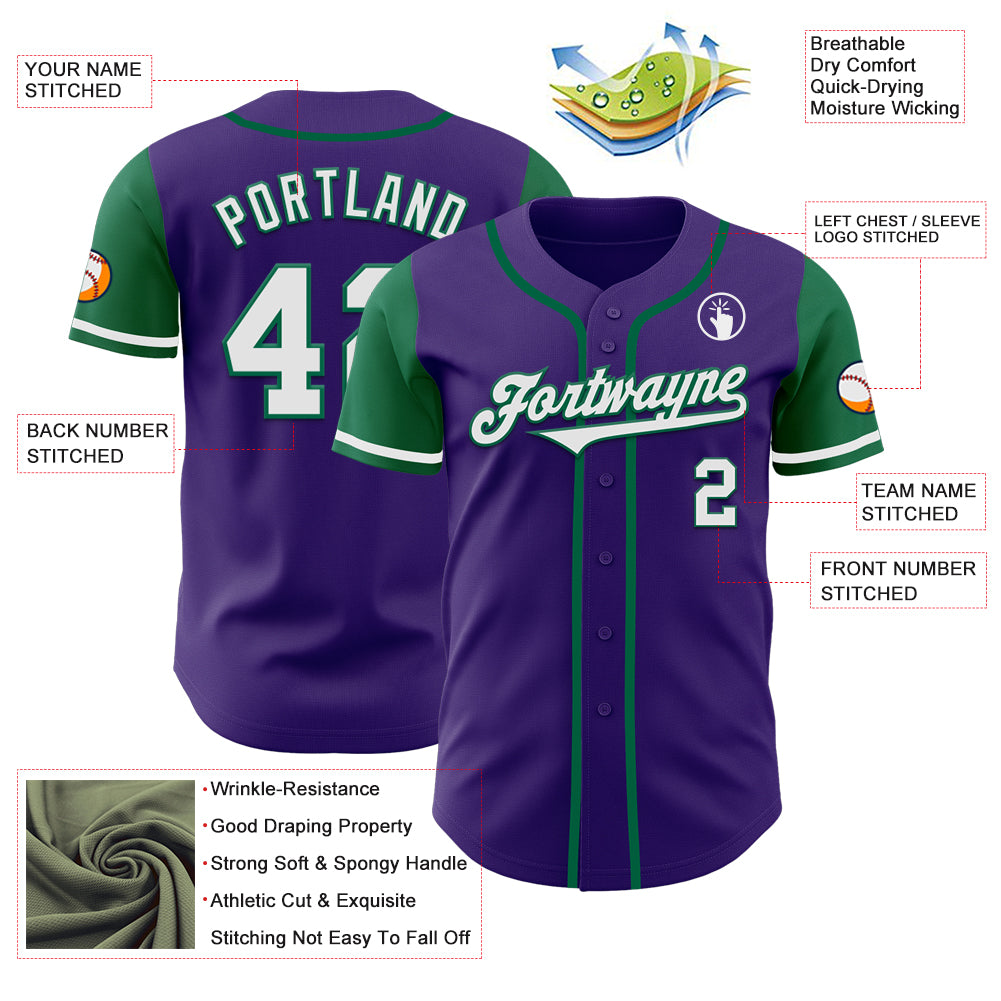 Personalized Purple White-Kelly Green Authentic Two Tone Baseball Jersey Team Custom Name and Number Personalized Purple White-Kelly Green Authentic Two Tone Baseball Jersey Team Custom Name and Number - Image 3