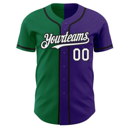Personalized Purple White Kelly Green-Black Authentic Split Fashion Baseball Jersey Team Custom Name and Number