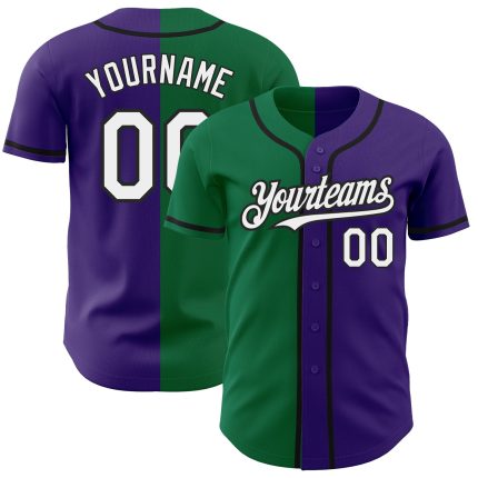Personalized Purple White Kelly Green-Black Authentic Split Fashion Baseball Jersey Team Custom Name and Number