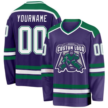 Personalized Purple White-Kelly Green Hockey Jersey