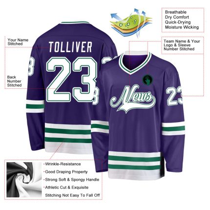 Personalized Purple White-Kelly Green Hockey Jersey Team Custom Name and Number