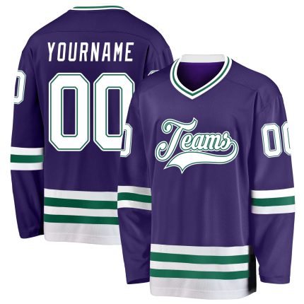 Personalized Purple White-Kelly Green Hockey Jersey Team Custom Name and Number