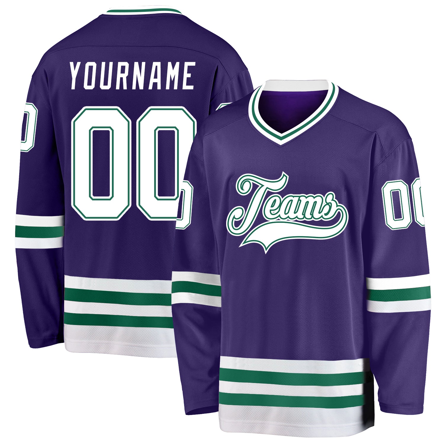 Personalized Purple White-Kelly Green Hockey Jersey Team Custom Name and Number