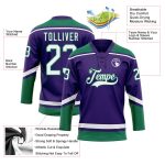 Personalized Purple White-Kelly Green Hockey Lace Neck Jersey Team Custom Name and Number