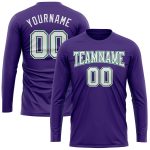 Personalized Purple White-Kelly Green Long Sleeve Performance T-Shirt Team Custom Name and Number