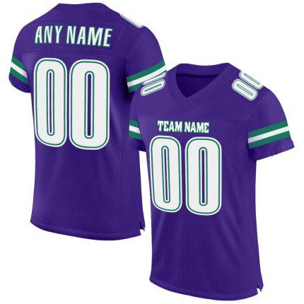 Personalized Purple White-Kelly Green Mesh Authentic Football Jersey Team Custom Name and Number