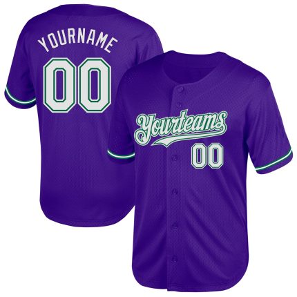 Personalized Purple White-Kelly Green Mesh Authentic Throwback Baseball Jersey Team Custom Name and Number