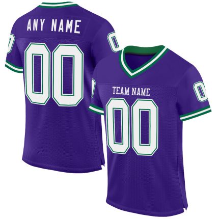 Personalized Purple White-Kelly Green Mesh Authentic Throwback Football Jersey Team Custom Name and Number