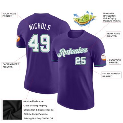 Personalized Purple White-Kelly Green Performance T-Shirt Team Custom Name and Number