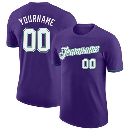 Personalized Purple White-Kelly Green Performance T-Shirt Team Custom Name and Number