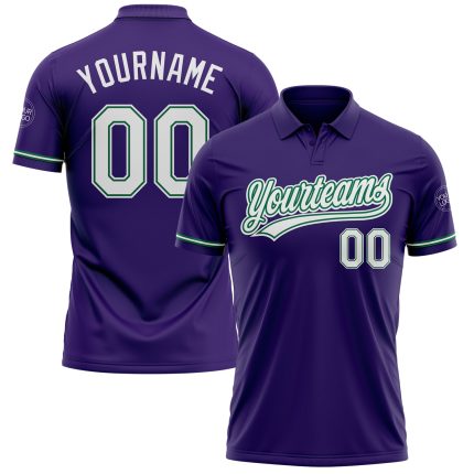 Personalized Purple White-Kelly Green Performance Vapor Golf Polo Shirt Team Custom Name and Number