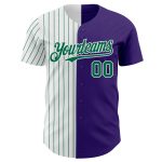Personalized Purple White-Kelly Green Pinstripe Authentic Split Fashion Baseball Jersey Team Custom Name and Number