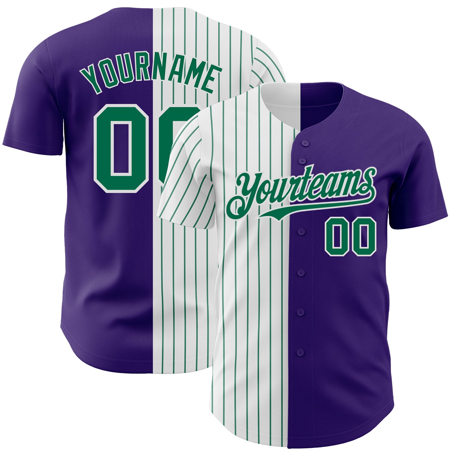 Personalized Purple White-Kelly Green Pinstripe Authentic Split Fashion Baseball Jersey Team Custom Name and Number