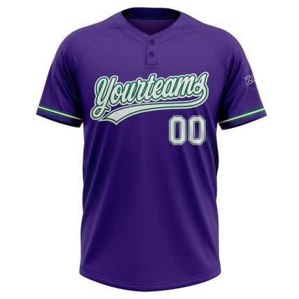 Personalized Purple White-Kelly Green Two-Button Unisex Softball Jersey Team Custom Name and Number