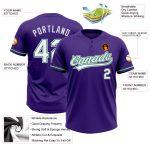 Personalized Purple White-Kelly Green Two-Button Unisex Softball Jersey Team Custom Name and Number
