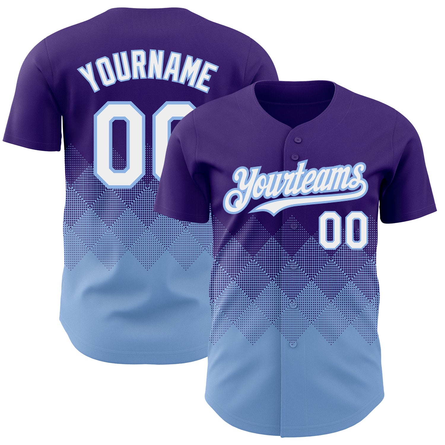 Personalized Purple White-Light Blue 3D Pattern Design Gradient Square Shapes Authentic Baseball Jersey Team Custom Name and Number