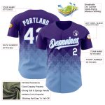 Personalized Purple White-Light Blue 3D Pattern Design Gradient Square Shapes Authentic Baseball Jersey Team Custom Name and Number