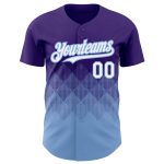 Personalized Purple White-Light Blue 3D Pattern Design Gradient Square Shapes Authentic Baseball Jersey Team Custom Name and Number