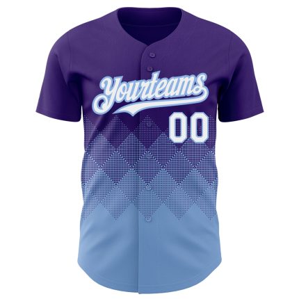 Personalized Purple White-Light Blue 3D Pattern Design Gradient Square Shapes Authentic Baseball Jersey Team Custom Name and Number
