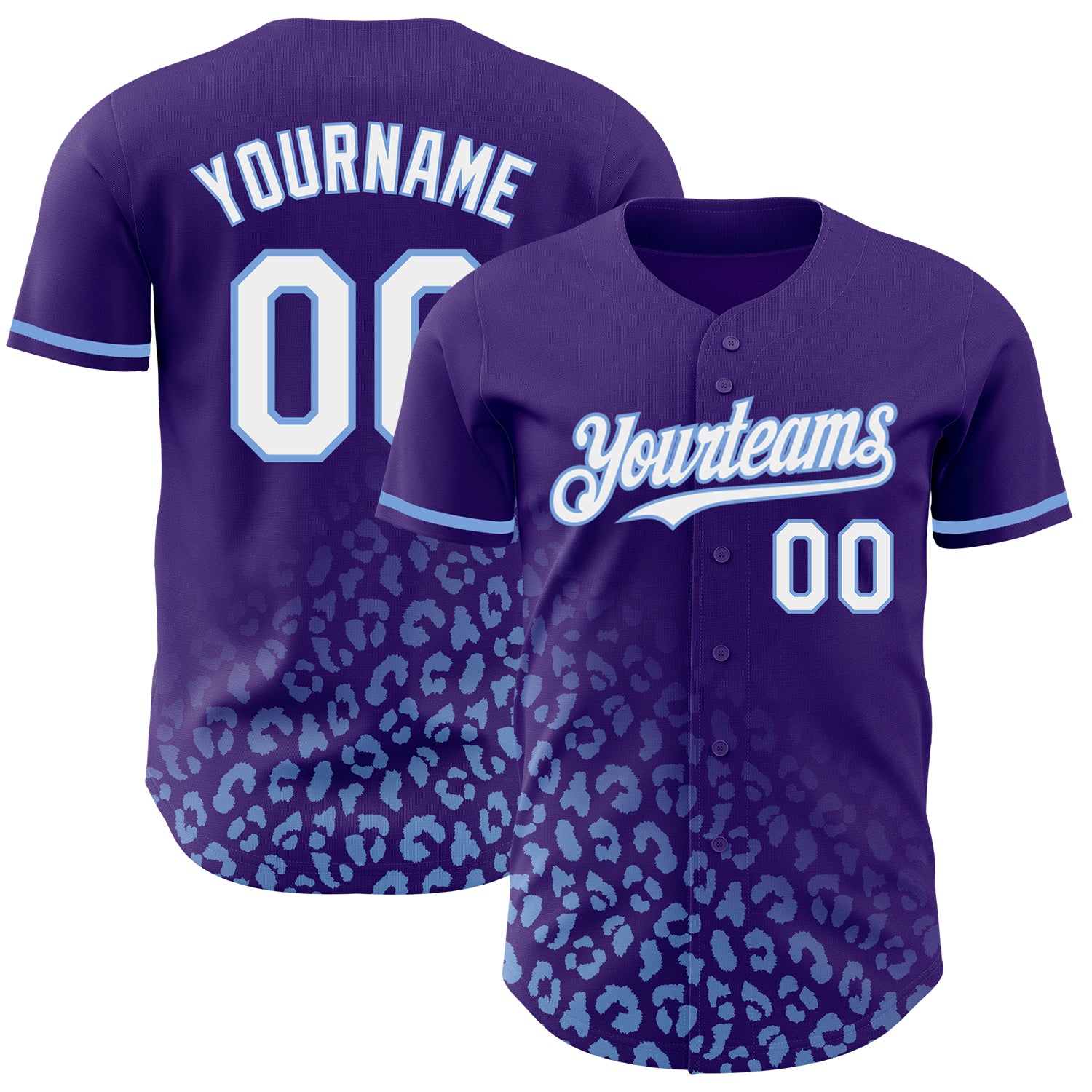 Personalized Purple White-Light Blue 3D Pattern Design Leopard Print Fade Fashion Authentic Baseball Jersey Team Custom Name and Number