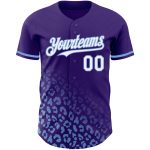 Personalized Purple White-Light Blue 3D Pattern Design Leopard Print Fade Fashion Authentic Baseball Jersey Team Custom Name and Number