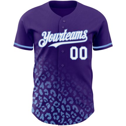 Personalized Purple White-Light Blue 3D Pattern Design Leopard Print Fade Fashion Authentic Baseball Jersey Team Custom Name and Number