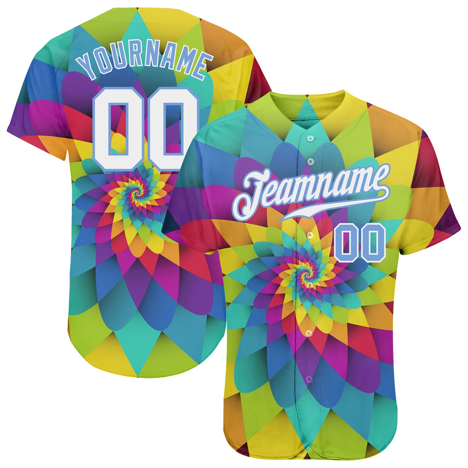 Personalized Purple White-Light Blue 3D Pattern Design Rainbow Spiral Authentic Baseball Jersey Team Custom Name and Number