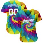 Personalized Purple White-Light Blue 3D Pattern Design Rainbow Spiral Authentic Baseball Jersey Team Custom Name and Number