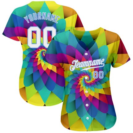 Personalized Purple White-Light Blue 3D Pattern Design Rainbow Spiral Authentic Baseball Jersey Team Custom Name and Number