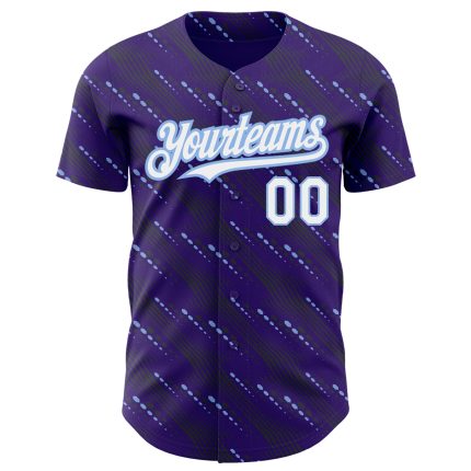 Personalized Purple White-Light Blue 3D Pattern Design Slant Lines Authentic Baseball Jersey Team Custom Name and Number