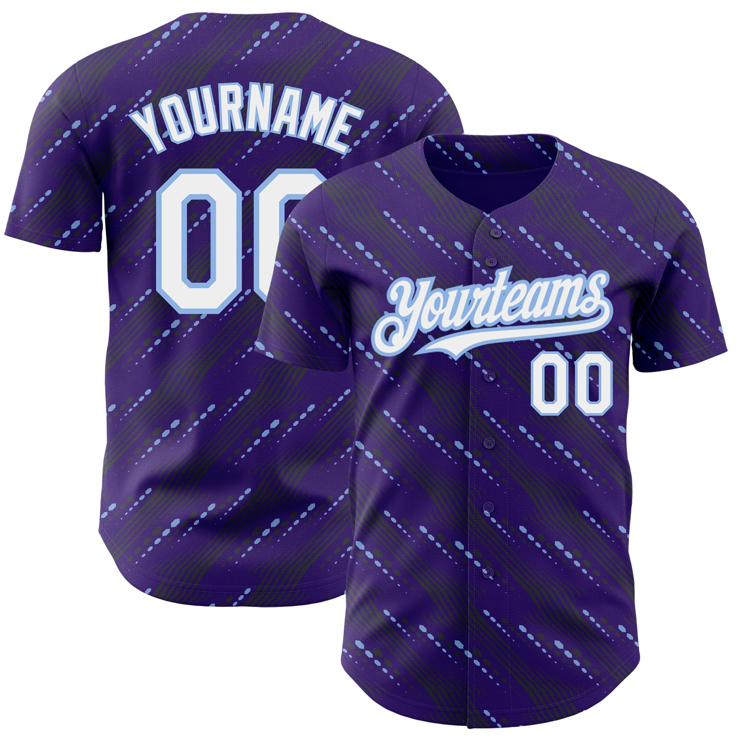 Personalized Purple White-Light Blue 3D Pattern Design Slant Lines Authentic Baseball Jersey Team Custom Name and Number