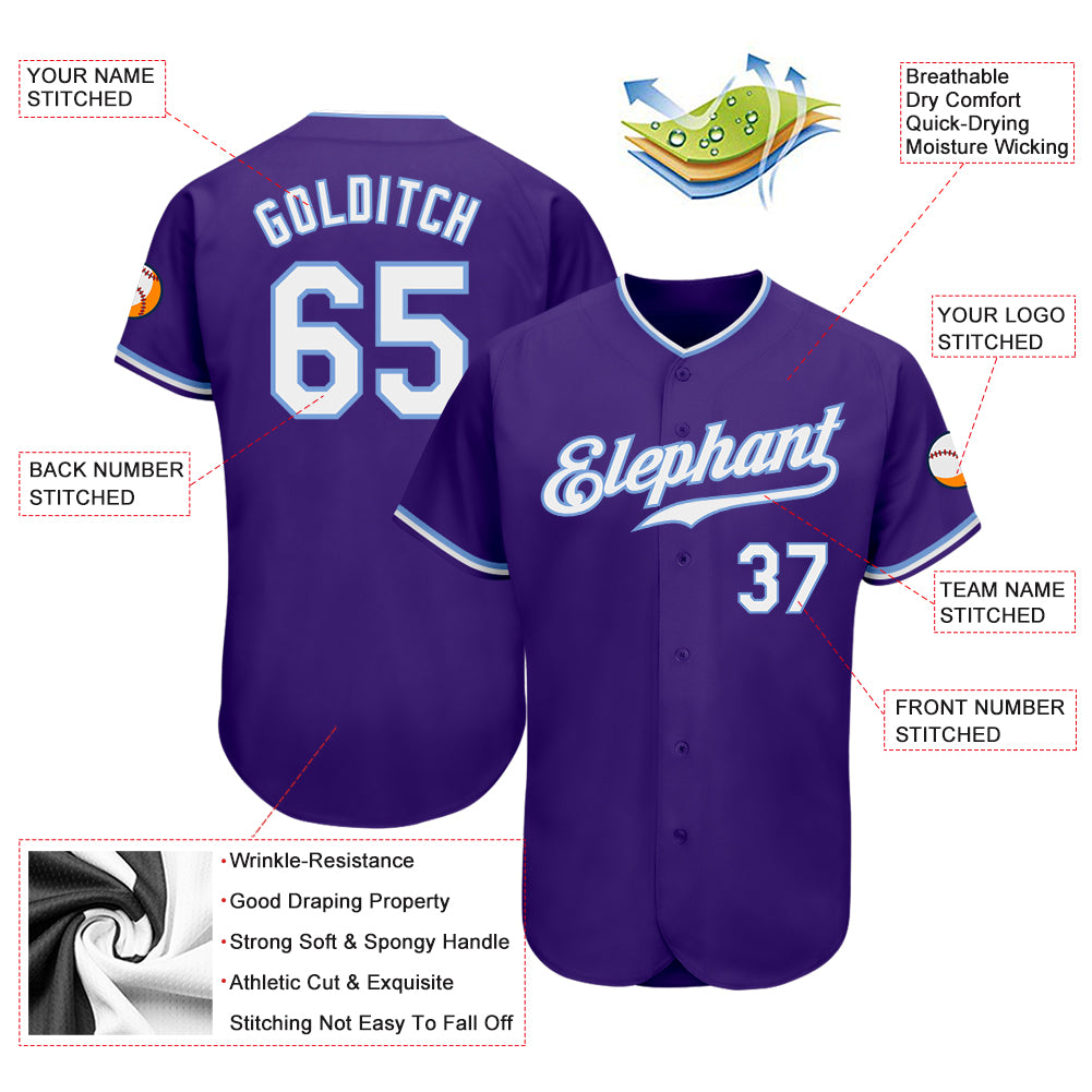 Personalized Purple White-Light Blue Authentic Baseball Jersey Personalized Purple White-Light Blue Authentic Baseball Jersey - Image 3