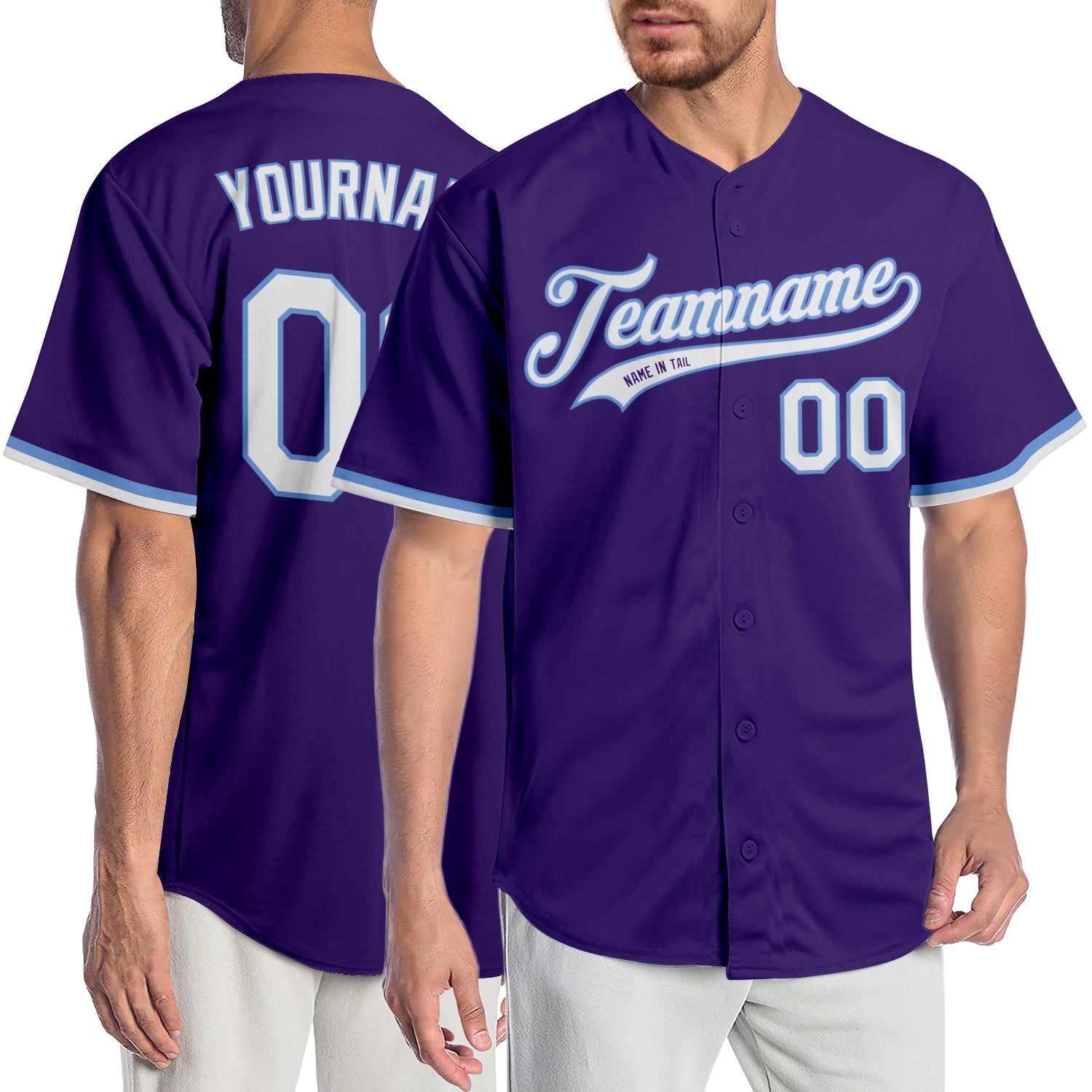 Personalized Purple White-Light Blue Authentic Baseball Jersey Team Custom Name and Number