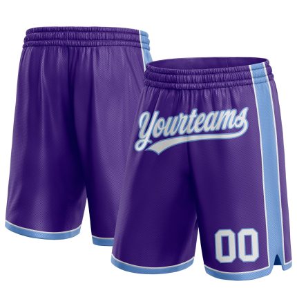 Personalized Purple White-Light Blue Authentic Basketball Shorts Team Custom Name and Number