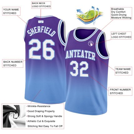 Personalized Purple White-Light Blue Authentic Fade Fashion Basketball Jersey Team Custom Name and Number