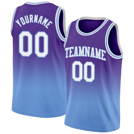 Personalized Purple White-Light Blue Authentic Fade Fashion Basketball Jersey Team Custom Name and Number