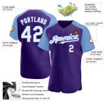 Personalized Purple White-Light Blue Authentic Raglan Sleeves Baseball Jersey Team Custom Name and Number