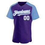Personalized Purple White-Light Blue Authentic Raglan Sleeves Baseball Jersey Team Custom Name and Number